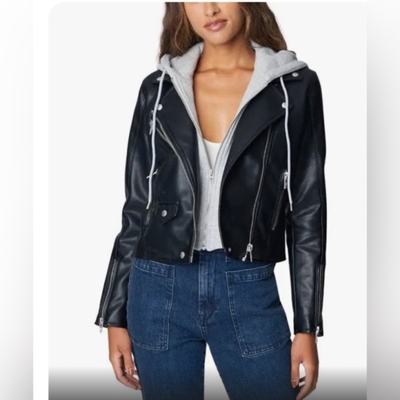 BLANKNYC Vegan Leather Moto Jacket With Removable gray Hood biker Jacket size XS - Picture 4 of 5